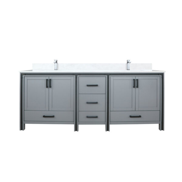 Ziva 84W x 22D Dark Grey Double Bath Vanity, Cultured Marble Top and Faucet Set