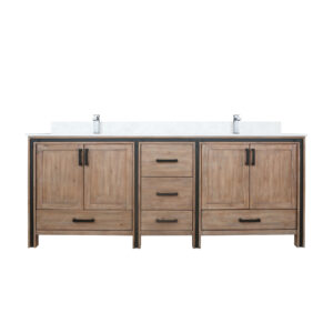 Ziva 84W x 22D Rustic Barnwood Double Bath Vanity, Cultured Marble Top and Faucet Set