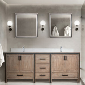 Ziva 84W x 22D Rustic Barnwood Double Bath Vanity, White Quartz Top and Faucet Set