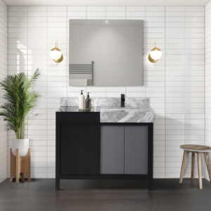 Zilara 42W x 22D Black and Grey Bath Vanity and Castle Grey Marble Top