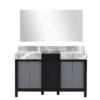 Zilara 55W x 22D Black and Grey Double Bath Vanity, Castle Grey Marble Top and 53Mirror