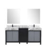 Zilara 72W x 22D Black and Grey Double Bath Vanity, Castle Grey Marble Top, Matte Black Faucet Set and 28Mirrors