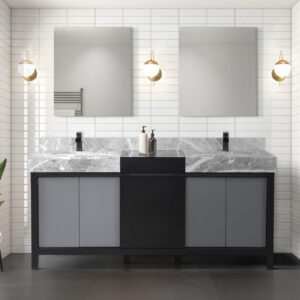 Zilara 72W x 22D Black and Grey Double Bath Vanity and Castle Grey Marble Top