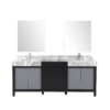 Zilara 80W x 22D Black and Grey Double Bath Vanity, Castle Grey Marble Top, Chrome Faucet Set and 30Mirrors