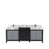 Zilara 80W x 22D Black and Grey Double Bath Vanity, Castle Grey Marble Top and Gun Metal Faucet Set