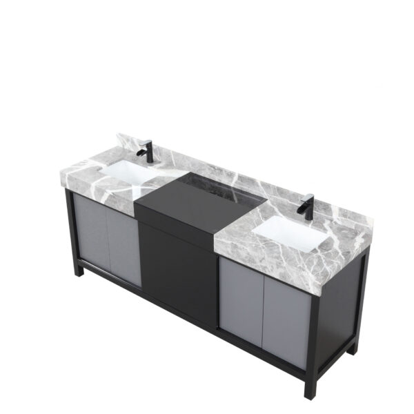 Zilara 80W x 22D Black and Grey Double Bath Vanity, Castle Grey Marble Top and Matte Black Faucet Set