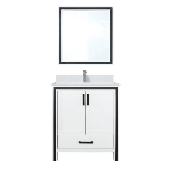 Ziva 30W x 22D White Bath Vanity, White Quartz Top, Faucet Set and 28Mirror