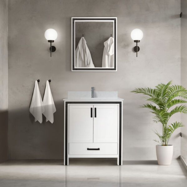 Ziva 30W x 22D White Bath Vanity and 28Mirror