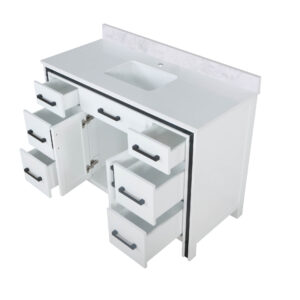 Ziva 48W x 22D White Bath Vanity and White Quartz Top