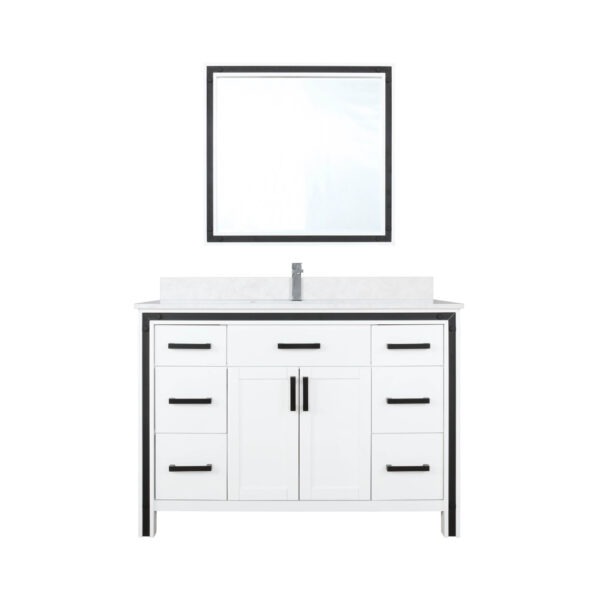 Ziva 48W x 22D White Bath Vanity, Cultured Marble Top, Faucet Set and 34Mirror