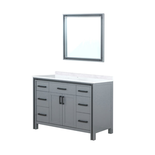 Ziva 48W x 22D Dark Grey Bath Vanity, White Quartz Top and 34Mirror