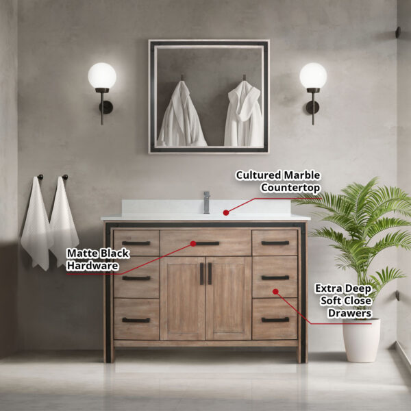 Ziva 48W x 22D Rustic Barnwood Bath Vanity and 34Mirror