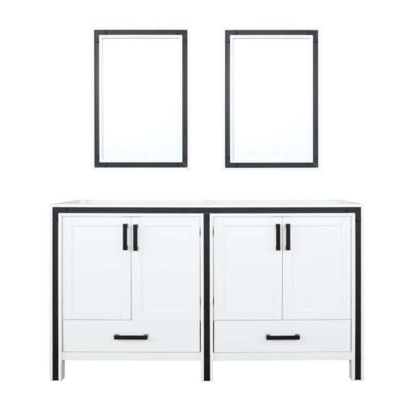 Ziva 60W x 22D White Double Bath Vanity and 22Mirrors