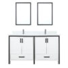 Ziva 60W x 22D White Double Bath Vanity, Cultured Marble Top, Faucet Set and 22Mirrors