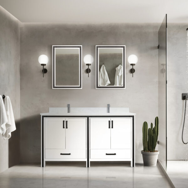 Ziva 60W x 22D White Double Bath Vanity and 22Mirrors