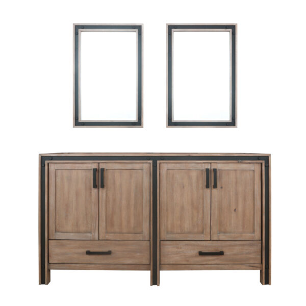 Ziva 60W x 22D Rustic Barnwood Double Bath Vanity and 22Mirrors