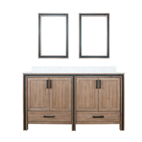 Ziva 60W x 22D Rustic Barnwood Double Bath Vanity, Cultured Marble Top and 22Mirrors