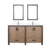 Ziva 60W x 22D Rustic Barnwood Double Bath Vanity, Cultured Marble Top, Faucet Set and 22Mirrors