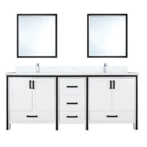 Ziva 72W x 22D White Double Bath Vanity, Cultured Marble Top, Faucet Set and 30Mirrors