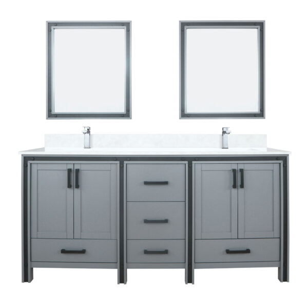 Ziva 72W x 22D Dark Grey Double Bath Vanity, White Quartz Top, Faucet Set and 30Mirrors