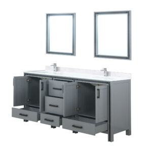 Ziva 72W x 22D Dark Grey Double Bath Vanity, White Quartz Top, Faucet Set and 30Mirrors