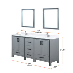 Ziva 72W x 22D Dark Grey Double Bath Vanity and 30Mirrors