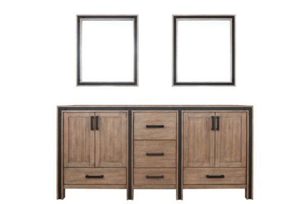 Ziva 72W x 22D Rustic Barnwood Double Bath Vanity and 30Mirrors