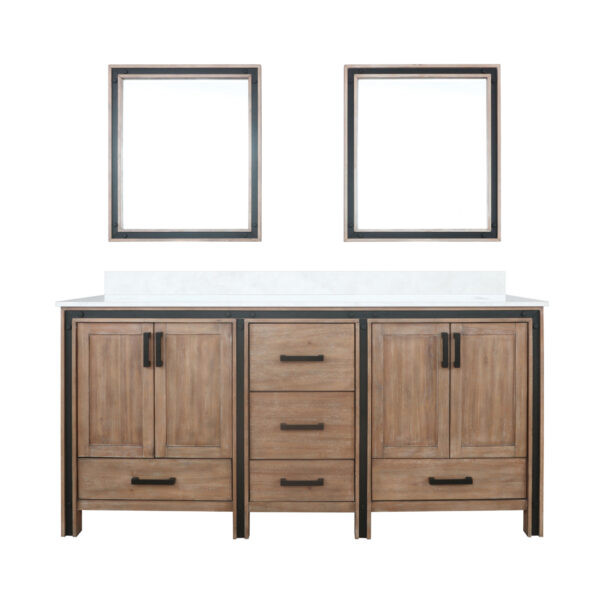 Ziva 72W x 22D Rustic Barnwood Double Bath Vanity, Cultured Marble Top and 30Mirrors