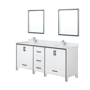 Ziva 80W x 22D White Double Bath Vanity, White Quartz Top, Faucet Set and 30Mirrors