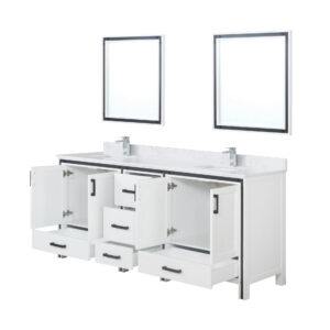 Ziva 80W x 22D White Double Bath Vanity, White Quartz Top, Faucet Set and 30Mirrors