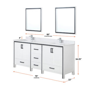 Ziva 80W x 22D White Double Bath Vanity and White Quartz Top