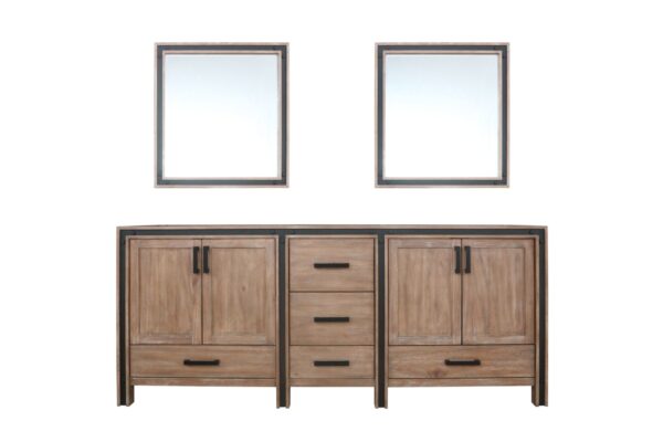 Ziva 80W x 22D Rustic Barnwood Double Bath Vanity and 30Mirrors