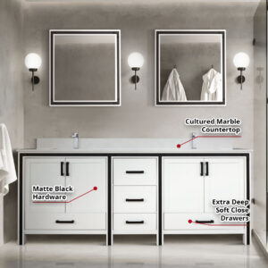 Ziva 84W x 22D White Double Bath Vanity and 34Mirrors