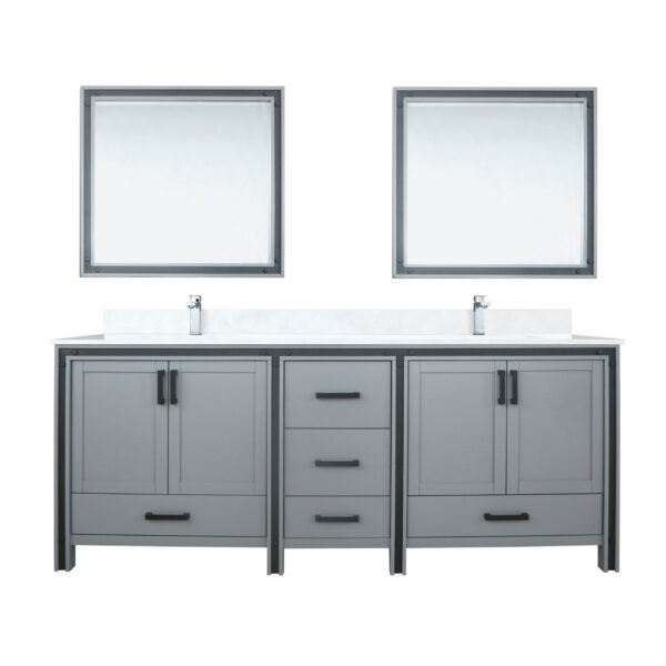 Ziva 84W x 22D Dark Grey Double Bath Vanity, Cultured Marble Top, Faucet Set and 34Mirrors