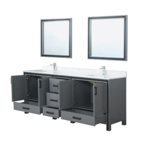 Ziva 84W x 22D Dark Grey Double Bath Vanity, White Quartz Top, Faucet Set and 34Mirrors