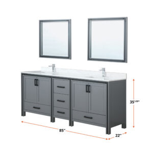 Ziva 84W x 22D Dark Grey Double Bath Vanity and 34Mirrors