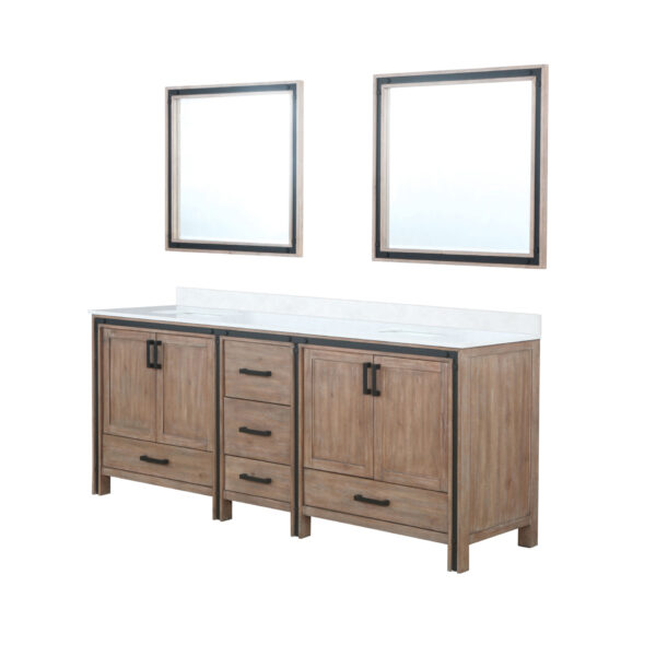 Ziva 84W x 22D Rustic Barnwood Double Bath Vanity, Cultured Marble Top and 34Mirrors