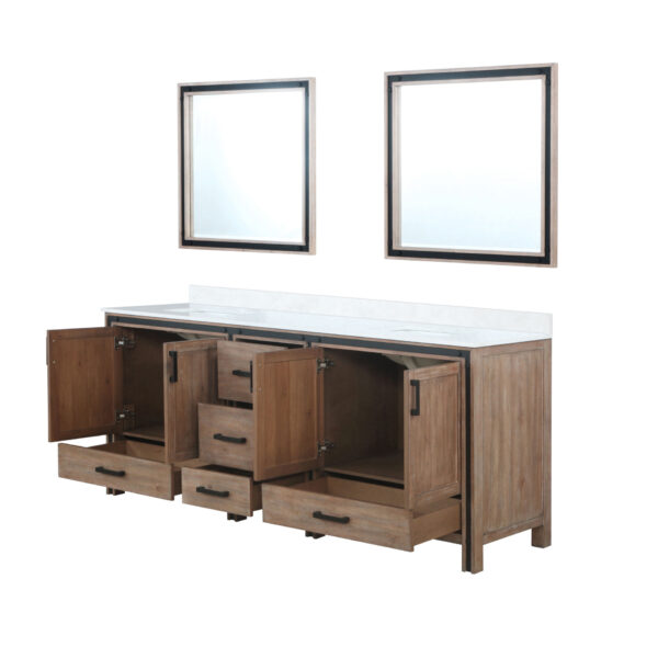 Ziva 84W x 22D Rustic Barnwood Double Bath Vanity, Cultured Marble Top and 34Mirrors