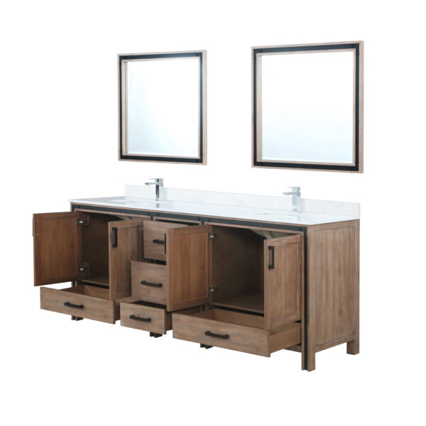 Ziva 84W x 22D Rustic Barnwood Double Bath Vanity, Cultured Marble Top, Faucet Set and 34Mirrors