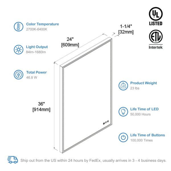 Blossom Stellar - 24" LED Mirror Brush Gold Frame