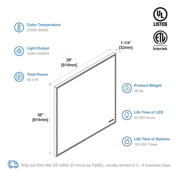 Blossom Stellar - 36" LED Mirror Matte Black Frame