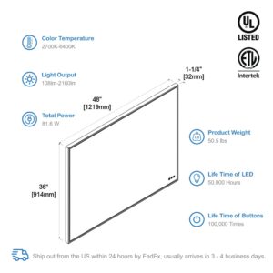 Blossom Stellar - 48" LED Mirror Brush Gold Frame