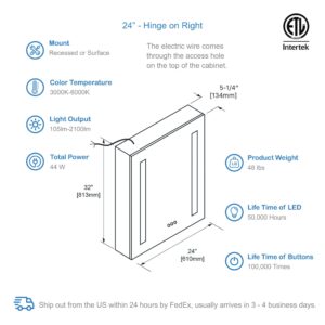 Blossom Pillar -24" LED Medicine Cabinet Left