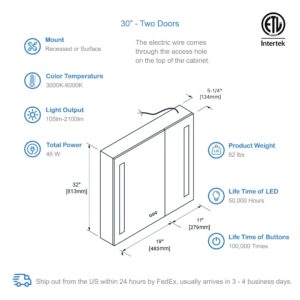 Blossom Pillar -30" LED Medicine Cabinet