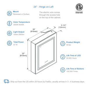 Blossom Asta - 24" LED Medicine Cabinet Left