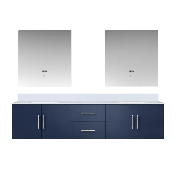 Geneva 80 in. W x 22 in. D Navy Blue Double Bath Vanity, Cultured Marble Top, and 30 in. LED Mirrors