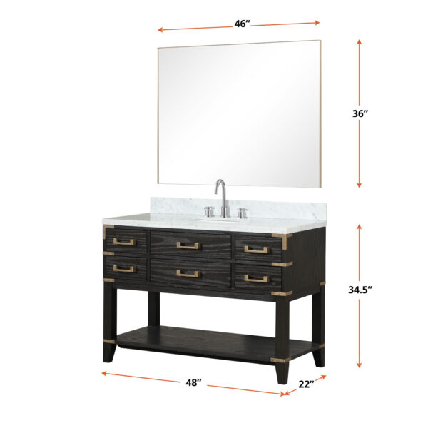 Norwalk 48W x 22D Black Oak Single Bath Vanity and Carrara Marble Top