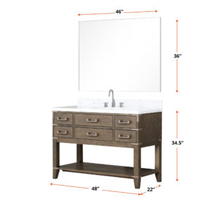 Norwalk 48W x 22D Grey Oak Single Bath Vanity and Carrara Marble Top