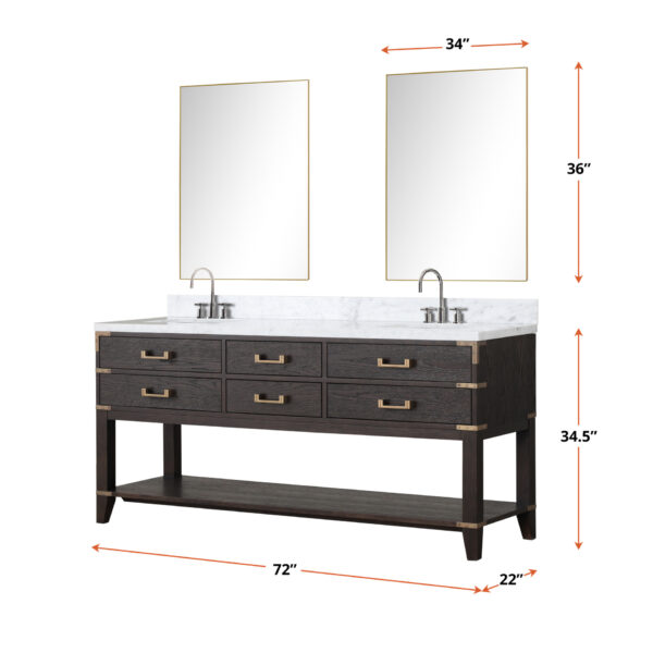 Norwalk 72W x 22D Brown Oak Double Bath Vanity and Carrara Marble Top