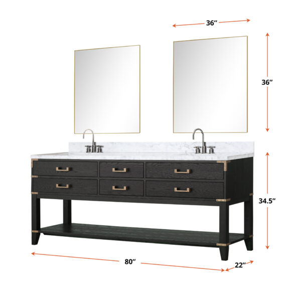 Norwalk 80W x 22D Black Oak Double Bath Vanity and Carrara Marble Top